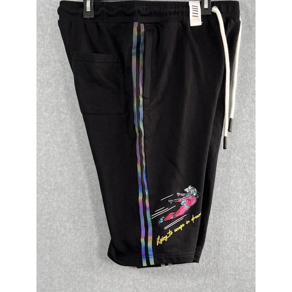 FIFTH LOOP Shorts Men Sz XL Balck hip hop skater pant flying to escape in dreams - Picture 8 of 11